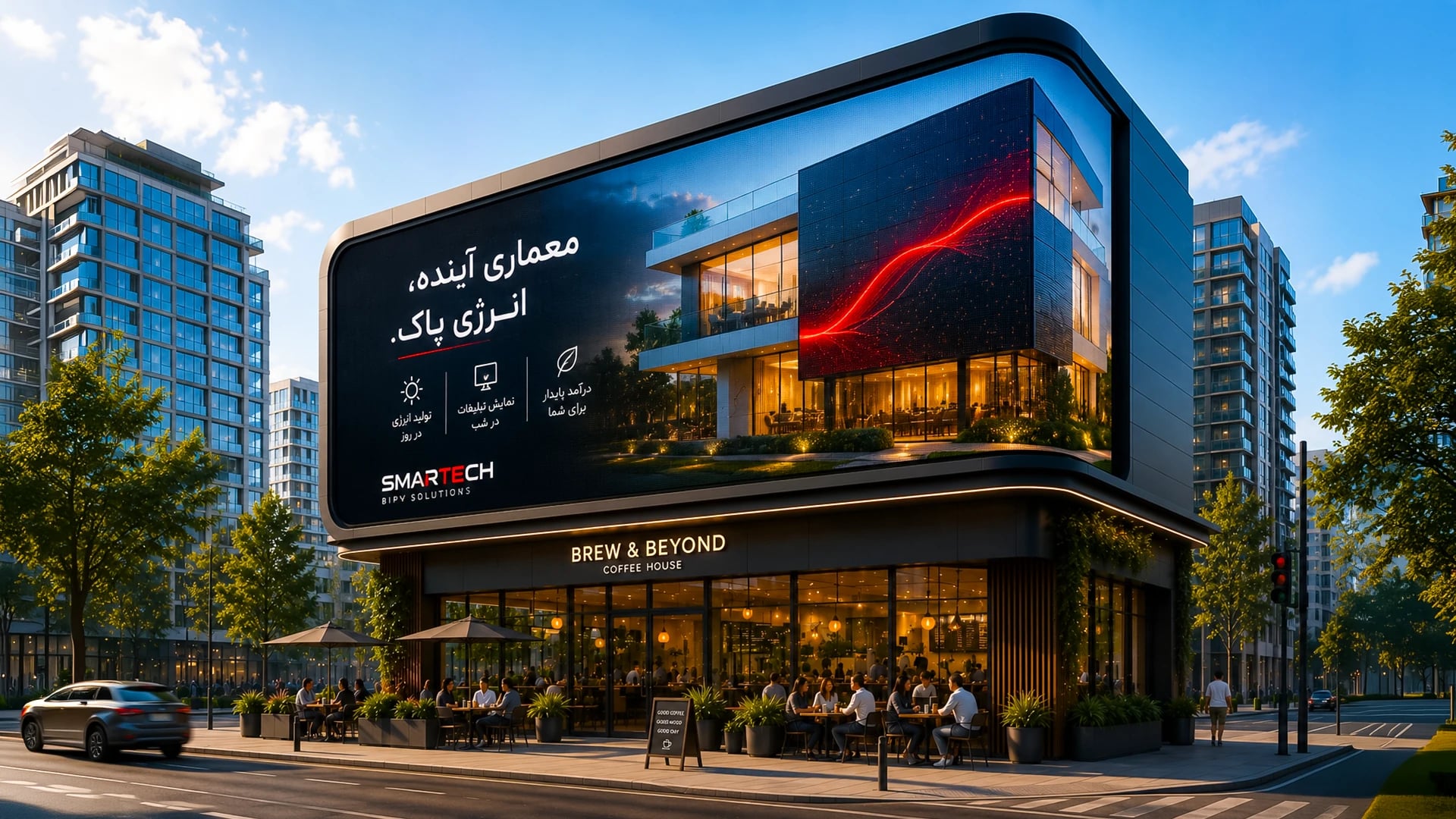 نمای LED خورشیدی مرکز تجاری